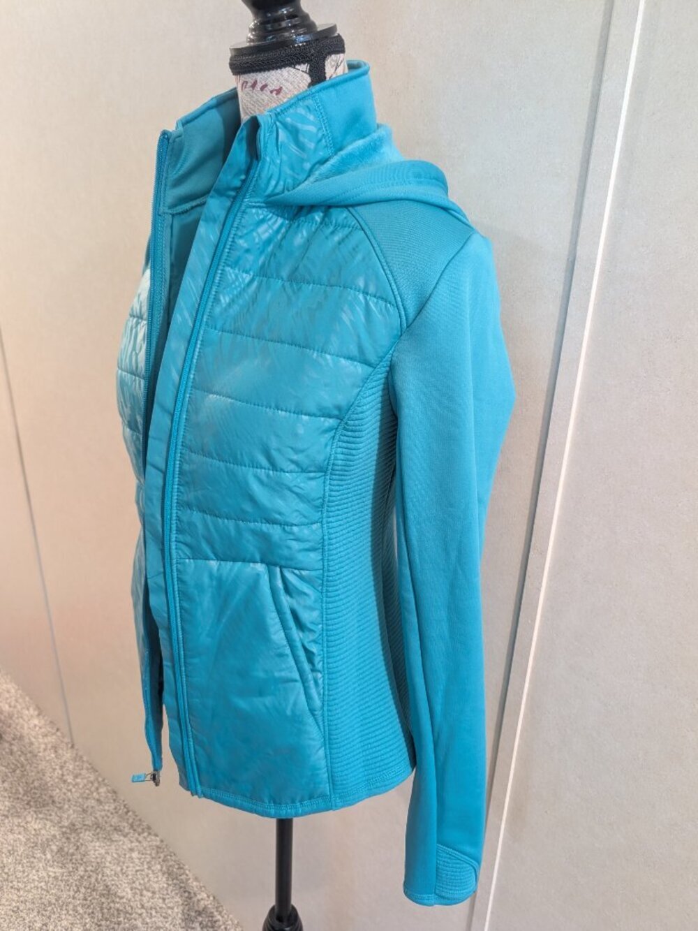 Tek Gear Aqua Quilted Fleece Lined Hooded Jacket Small Women's Zip Up - Picture 2 of 7